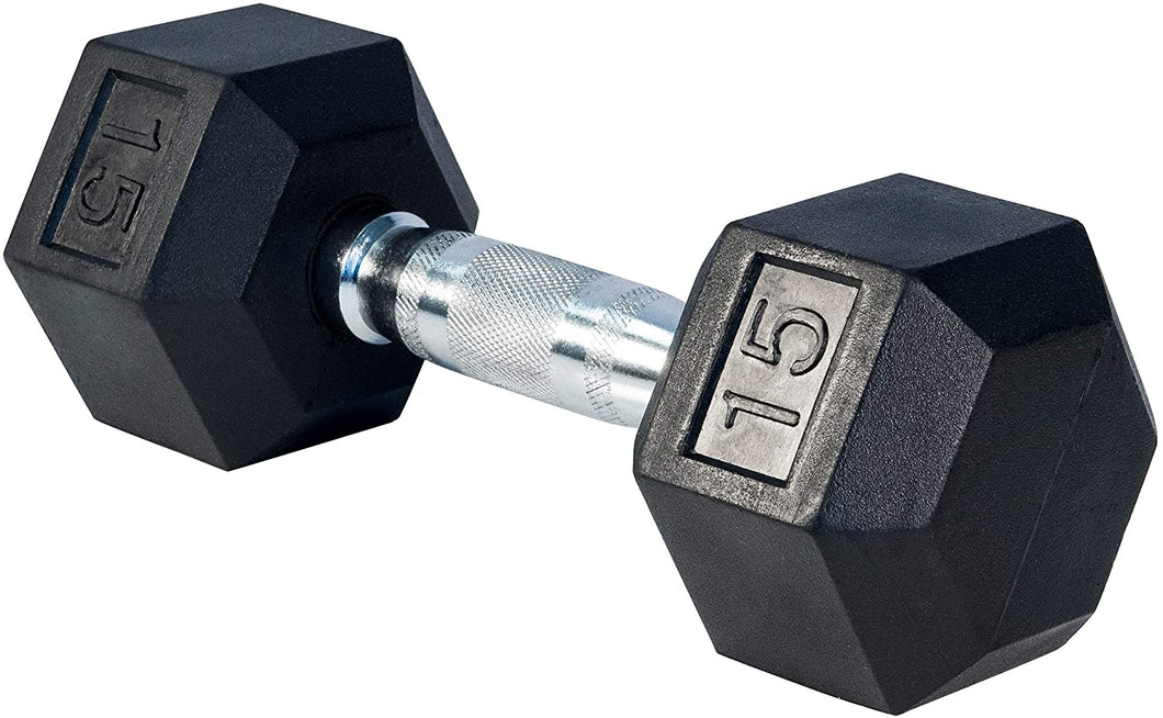 15 LBS Rubber Hex Dumbbells