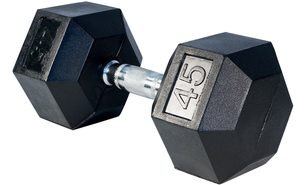 45 LBS Rubber Hex Dumbbells