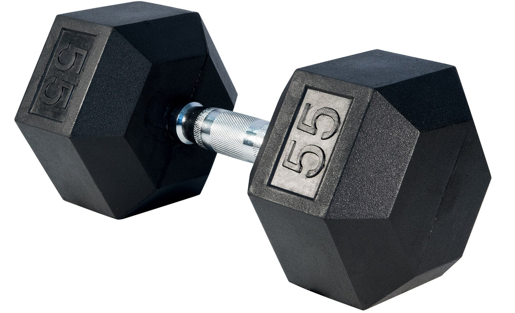 55 LBS Rubber Hex Dumbbells