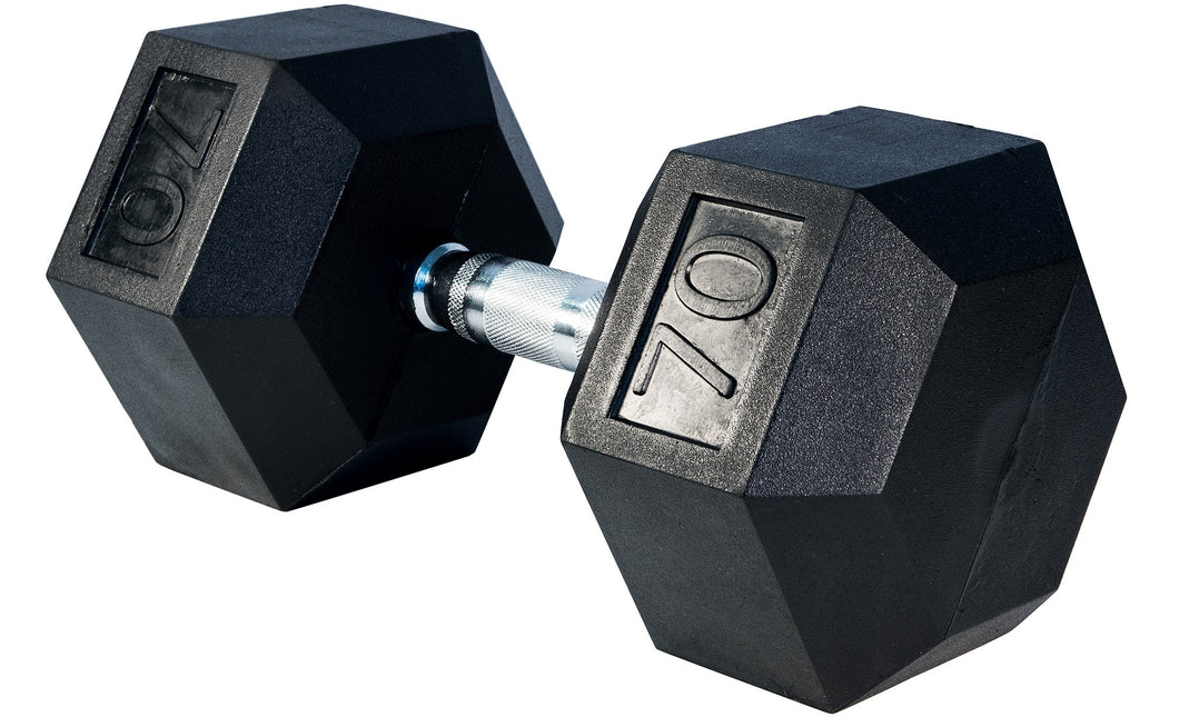 70 LBS Rubber Hex Dumbbells