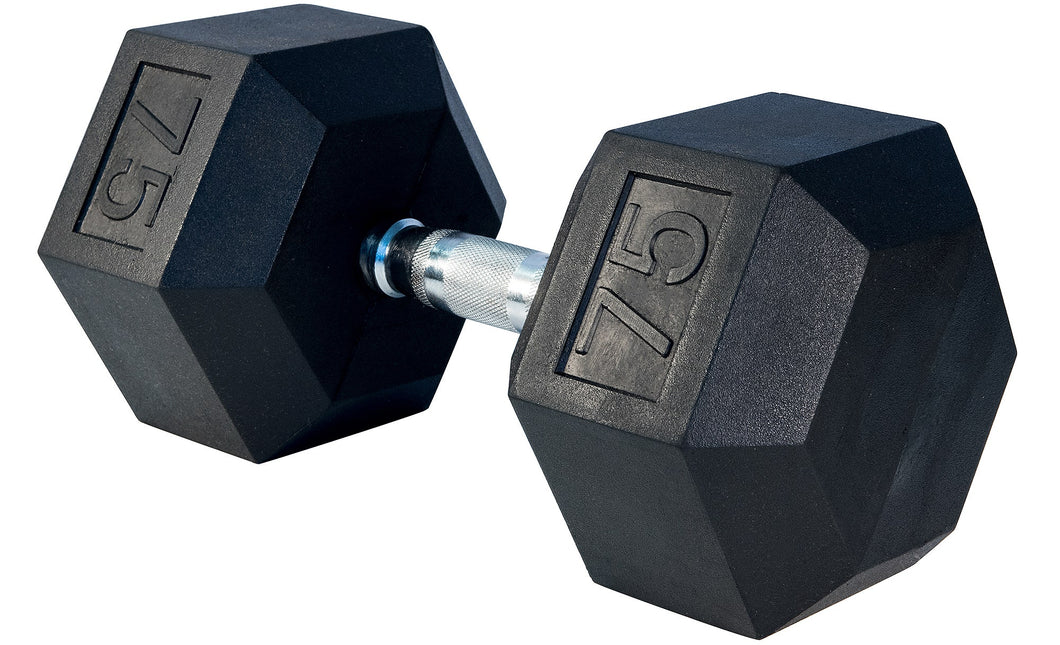 75 LBS Rubber Hex Dumbbells