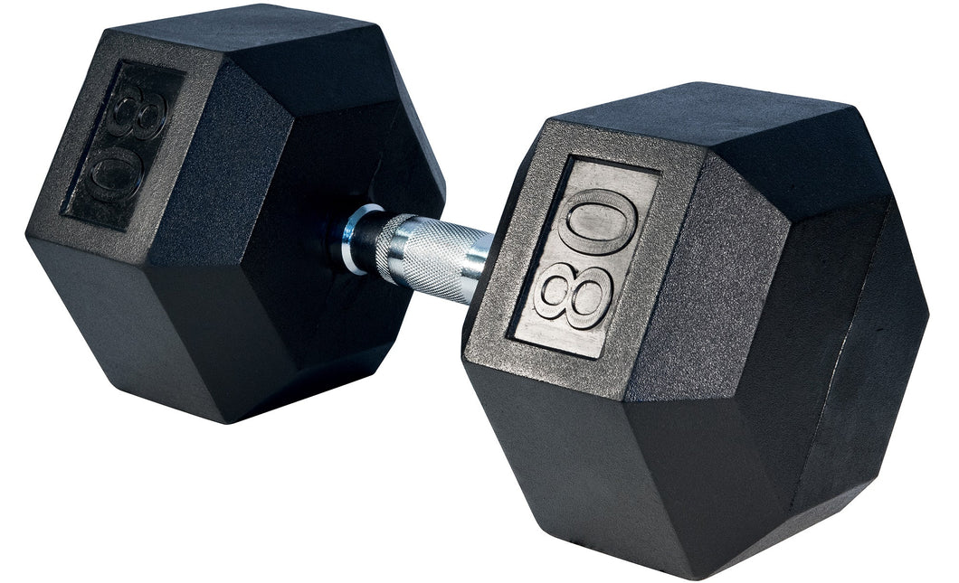 80 LBS Rubber Hex Dumbbells